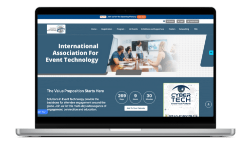 Landing Page for a published event site on EVA's All in One Platform