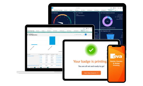 Devices with screenshots from EVA's Salesforce Native Event Registration App